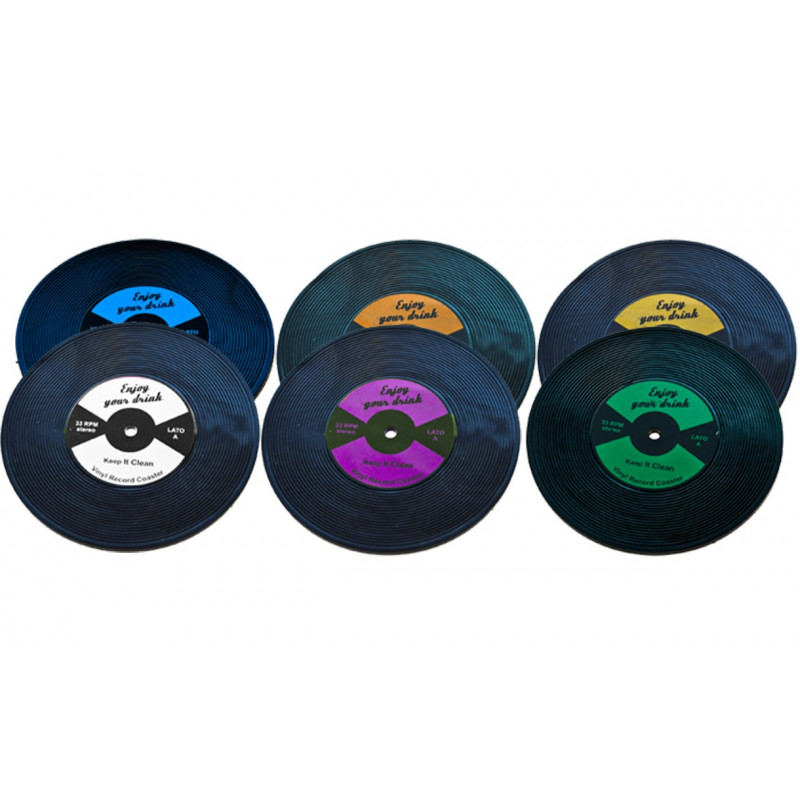 Sottobicchieri a forma di disco in vinile (6 pezzi)